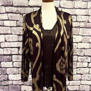MSK Cardigan & Blouse Purple & Gold Set Size 1X